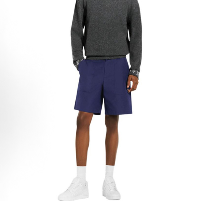 lv louis vuitton navy embroidered logo cargo shorts